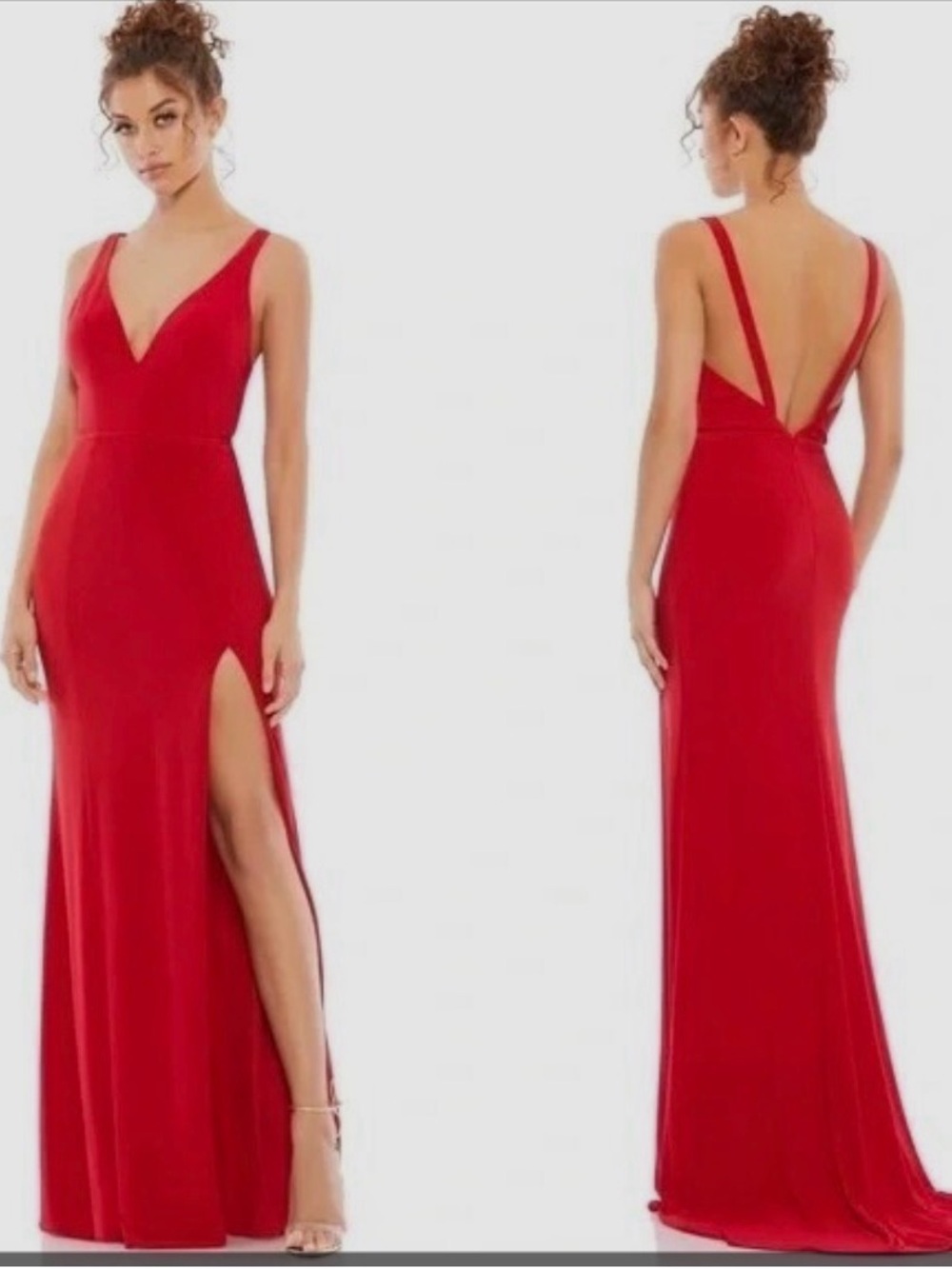 NWT MAC DUGGAL 25846 Red Sleeveless Plunge Neck High Slit Gown Women's Sz 2